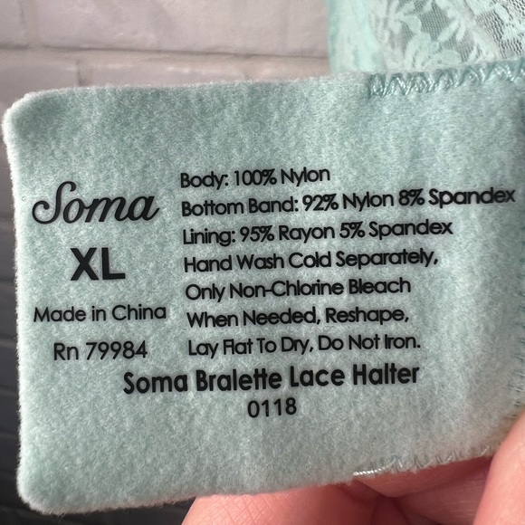 NWT Soma Bralette Lace Halter Unlined Wireless XL Extra Large Brook Green #0383 - Picture 8 of 13